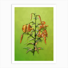 Vintage Tiger Lily Botanical Art on Love Bird Green n.1374 Art Print