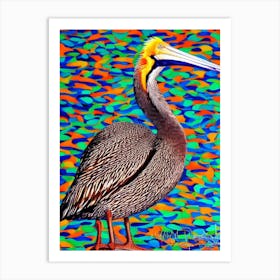 Brown Pelican Yayoi Kusama Style Illustration Bird Art Print