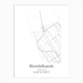 Blundellsands,United Kingdom Minimalist Map Art Print