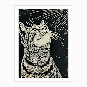 American Shorthair Linocut Blockprint 3 Art Print