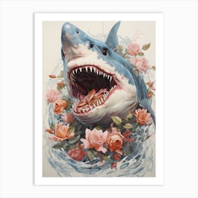 Shark With Roses Art Print