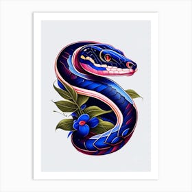 Texas Indigo Snake Tattoo Style Art Print