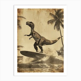 Vintage Maiasaura Dinosaur On A Surf Board   3 Art Print