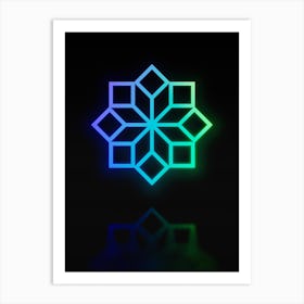 Neon Blue and Green Geometric Glyph Abstract on Black n.0407 Art Print