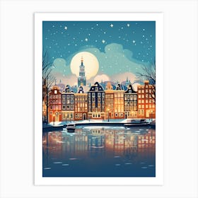 Winter Travel Night Illustration Amsterdam Netherlands 2 Art Print