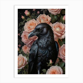 Raven On Roses Art Print