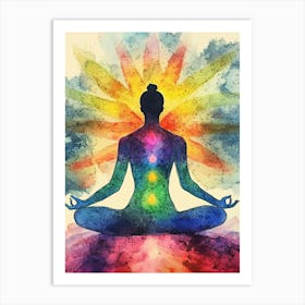 7 Color Chakra Human Lotus Pose Yoga, Abstract World, Universe Inside Your Mind Mental Art Print