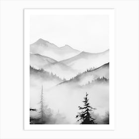 Mountain Forest Black And White Watercolour 2 Art Print