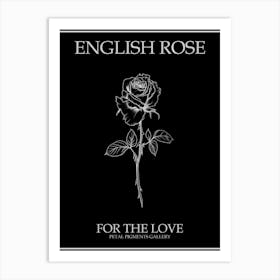 English Rose Black And White Line Drawing 15 Poster Inverted Art Print