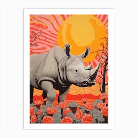 Black Pink & Orange Rhino With The Trees 2 Art Print