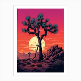  Retro Illustration Of A Joshua Tree At Dusk 7 Art Print