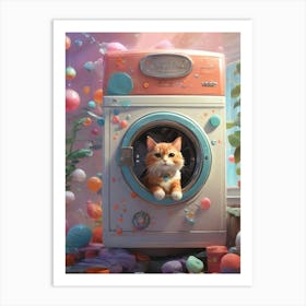 Cat In Washing Machine 18 Art Print