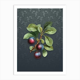 Vintage Cherry Plum Botanical on Slate Gray Pattern n.0724 Art Print