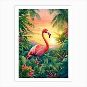 Greater Flamingo Pakistan Tropical Illustration 4 Art Print
