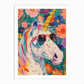 Floral Unicorn With Sunglasses 2 Art Print