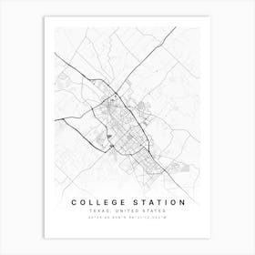 College Station Texas USA White Map Art Print