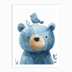 Small Joyful Bear With A Bird On Its Head 1 Art Print