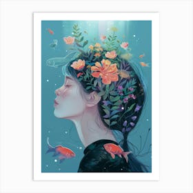 Girl With Flowers In Her Head 1 Art Print