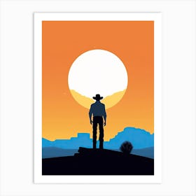 Cowboy Silhouette At Sunset Art Print