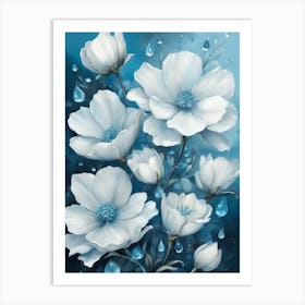 White Flowers With Raindrops Art Print
