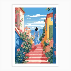 Girl Walks Down The Stairs Art Print