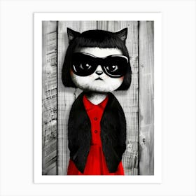 Cat In Red Dress Art Print