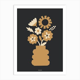 Minimal Gold and Black Primrose Flower Bouquet Print Dark Version Art Print