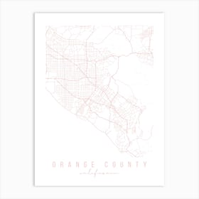 Orange County California Light Pink Minimal Street Map Art Print
