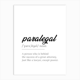 Paralegal Definition Poster - Dictionary Art Print