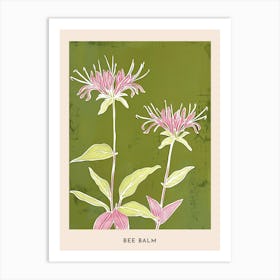 Pink & Green Bee Balm 2 Flower Poster Art Print