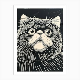 Persian Cat Linocut Blockprint 4 Art Print