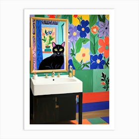 Black Cat In Bathroom 2 Art Print