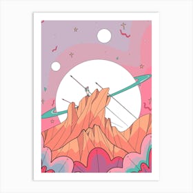 Astronaut On Mountain Peak Art Print