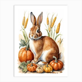 Painting Of A Cute Bunny With A Pumpkins (50) Art Print