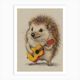 Hedgehog Playing Guitar 14 Art Print