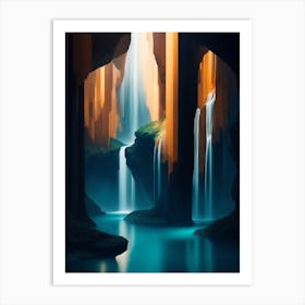 Waterfall In A Cave Art Print