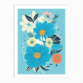 Beautiful Flowers Illustration Vertical Composition In Blue Tone 24 Art Print