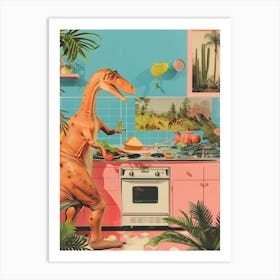 Dinosaur Baking In The Kitchen Retro Abstract Collage 2 Art Print