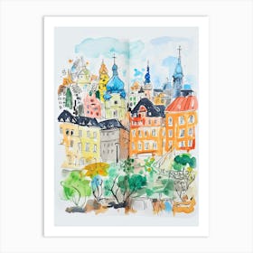 Stockholm, Dreamy Storybook Illustration 2 Art Print