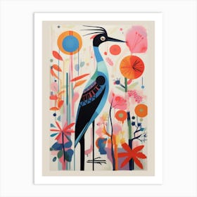 Colourful Scandi Bird Stork Art Print