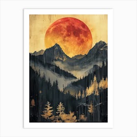 Red Moon In The Mountains Art Print