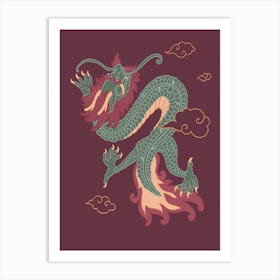 Folklore Creature Chinese Dragon With Tail Vector Art Print