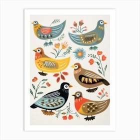 Folk Style Bird Painting Partridge Art Print