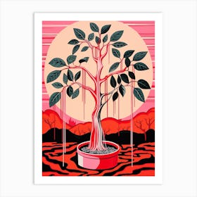 Pink And Red Plant Illustration Rubber Tree 1 Art Print
