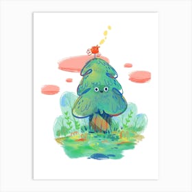 Happy Tree With Bird Art Print