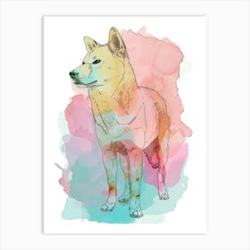 Shiba Inu Dog Pastel Line Watercolour Illustration 1 Art Print