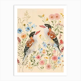 Folksy Floral Animal Drawing Bird 4 Art Print