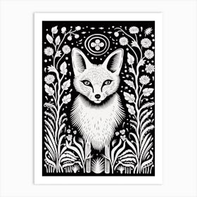 Fox In The Forest Linocut Illustration 20  Art Print