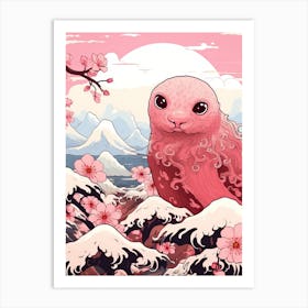 Otter Animal Drawing In The Style Of Ukiyo E 4 Art Print