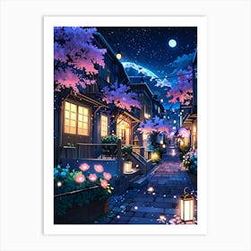 Street Scene At Night Art Print